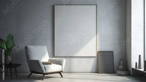 Modern Interior Design with Blank Mockup Frame Poster  3D Render  3D Illustration