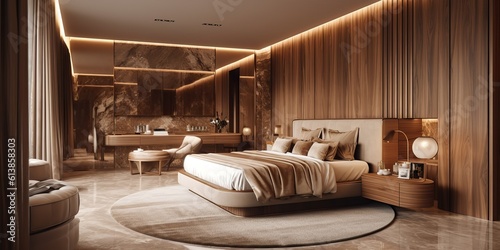 Fototapeta Naklejka Na Ścianę i Meble -  AI Generated. AI Generative. architecture decoration desing of living room bedroom. Appartment house hotel minimal style. Graphic Art