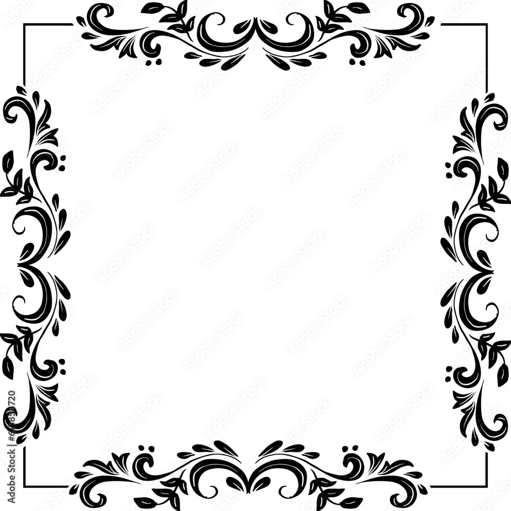 Doodle drawing floral frame background on black and white.