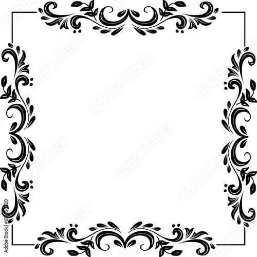 Doodle drawing floral frame background on black and white.