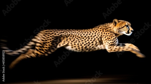  a cheetah running in the dark with a blurry background.  generative ai