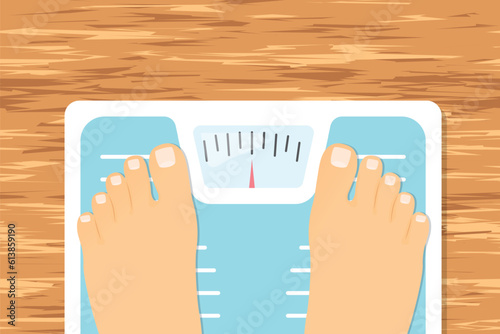 feet standing on bathroom scales,  top view- vector illustration photo