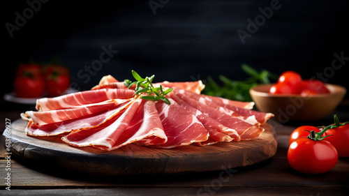 Serrano ham slices on a board.
