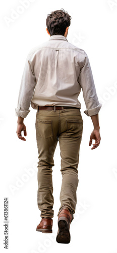 Man walking, back side, isolated on the transparent background PNG. AI generative.