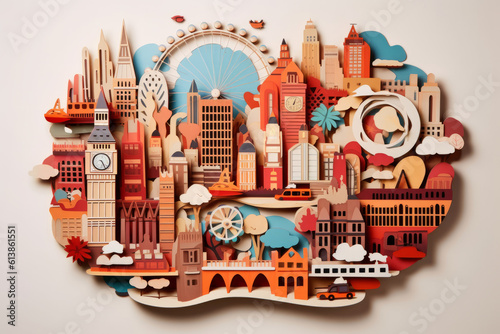 London city colourful illustration. Paper cutout style. Generative ai