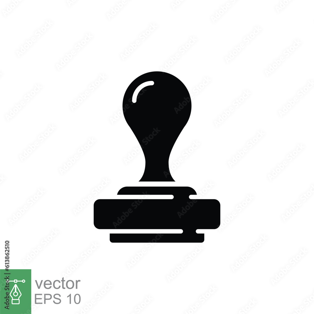 Rubber stamp icon. Simple solid style. Seal, stamper, approval, ink, contract, stamp handle, business concept. Black silhouette, glyph symbol. Vector illustration isolated on white background. EPS 10. Rubber stamp icon. Simple solid style. Seal, stamper, approval, ink, contract, stamp handle, business concept. Black silhouette, glyph symbol. Vector illustration isolated on white background. EPS 10.