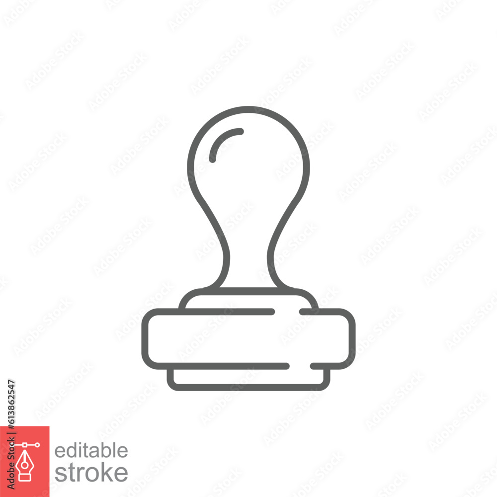 Rubber stamp icon. Simple outline style. Seal, stamper, approval, ink, contract, handle, business concept. Thin line symbol. Vector illustration isolated on white background. Editable stroke EPS 10. Rubber stamp icon. Simple outline style. Seal, stamper, approval, ink, contract, handle, business concept. Thin line symbol. Vector illustration isolated on white background. Editable stroke EPS 10.