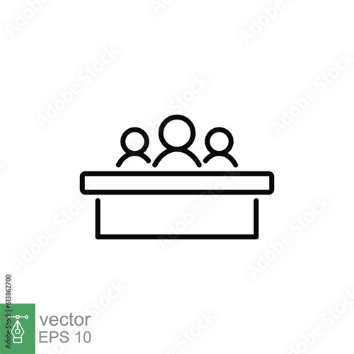 Jury group committee icon. Simple outline style. Meeting board, legal, council, people, panel, team concept. Thin line symbol. Vector illustration isolated on white background. EPS 10.