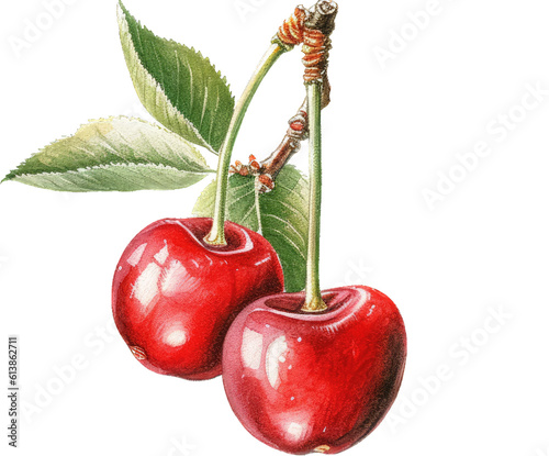 Cherry Delights, Watercolor Illustration of Juicy Red Cherries