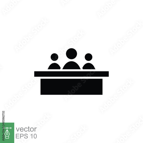 Jury group committee icon. Simple solid style. Meeting board, legal, council, people, panel, team concept. Black silhouette, glyph symbol. Vector illustration isolated on white background. EPS 10.