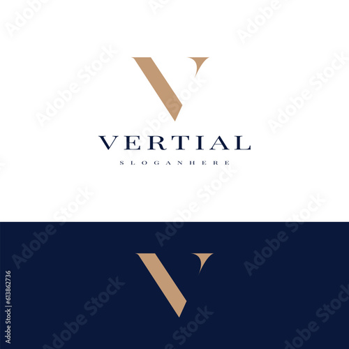 elegant simple minimal luxury serif font alphabet letter V logo design