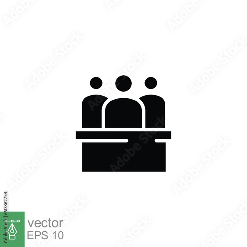 Jury group committee icon. Simple solid style. Meeting board, legal, council, people, panel, team concept. Black silhouette, glyph symbol. Vector illustration isolated on white background. EPS 10.