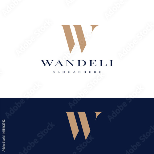 elegant simple minimal luxury serif font alphabet letter W logo design