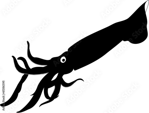 A black silhouette of a squid with grabbing tentacles