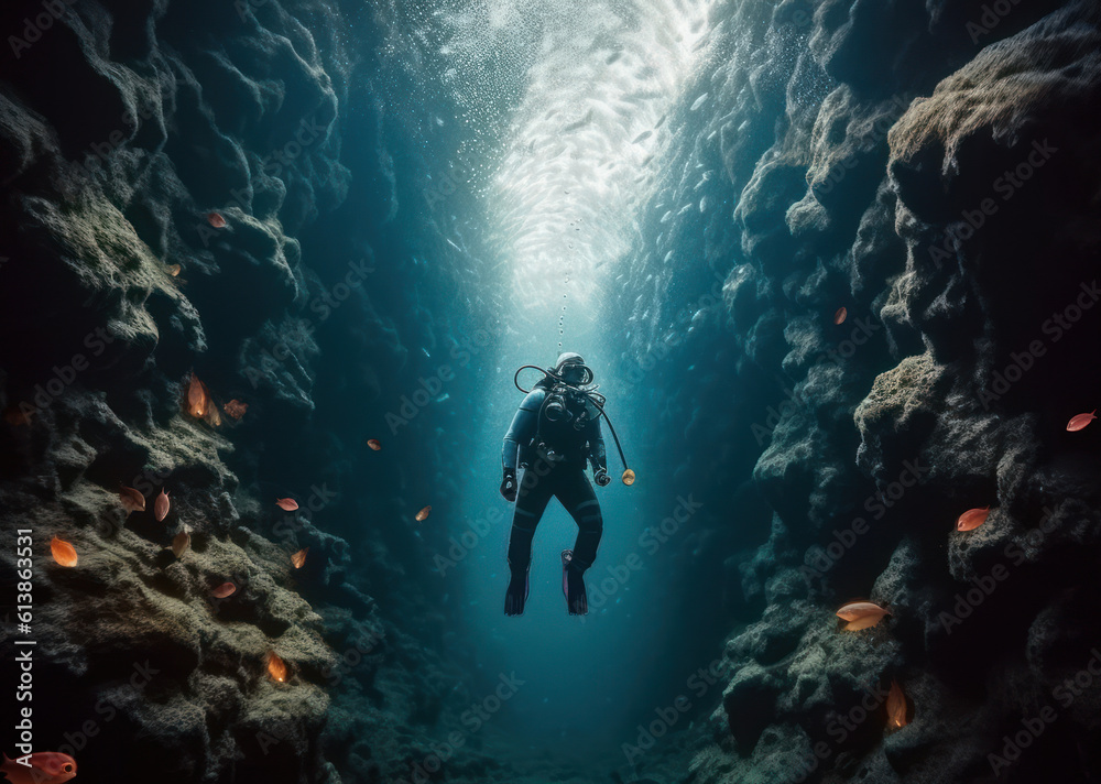 Mysteries of the Deep: Scuba Diver Ventures into the Ocean Abyss Mysteries of the Deep: Scuba Diver Ventures into the Ocean Abyss
