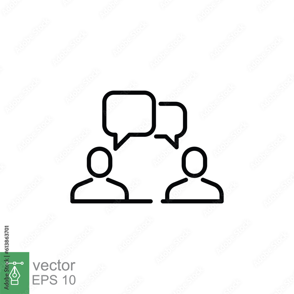 Speaking people icon. Simple outline style. Talk, speak, 2, two person with bubble speech, dialog concept. Thin line symbol. Vector illustration isolated on white background. EPS 10. Speaking people icon. Simple outline style. Talk, speak, 2, two person with bubble speech, dialog concept. Thin line symbol. Vector illustration isolated on white background. EPS 10.