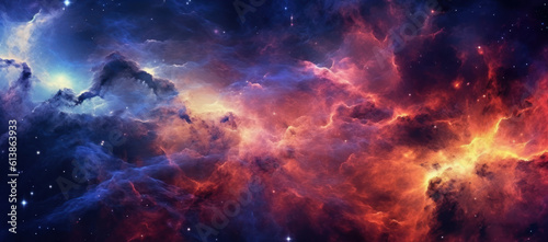 Cosmos Exploration: Colorful Space Galaxy Cloud Nebula in Astrophysics Background Wallpaper