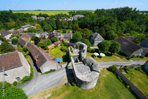 Aerial view of the gateway to the medieval castle of Yèvre le Châtel in the French department of Loiret