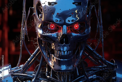 Cyborg endoskeleton portrait on black background Generative AI © LayerAce.com