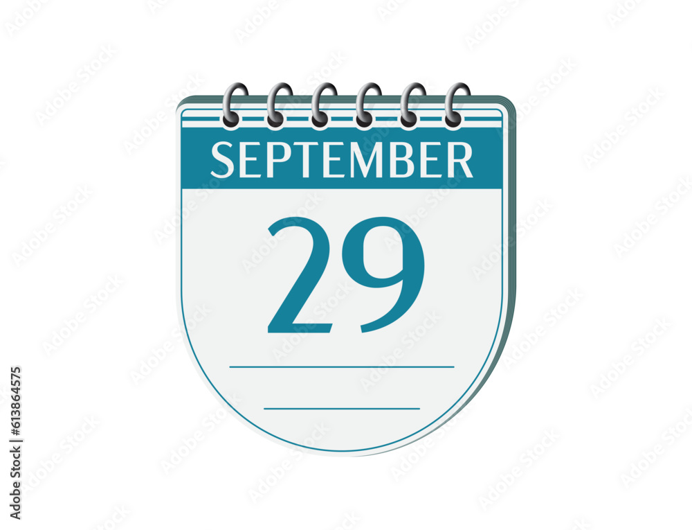 29 september round retro calendar page vector. 3d one day calendar, date appointment, business planner, event reminder illustration. Abstract three dimensional daily date old style calendar. 
