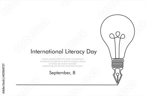 International literacy day. Continuous one line art for congratulation cards, banners and flyers. International literacy day. concept. Vector illustration.