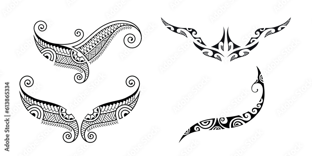 Set of Tattoo maori design. Art tribal tattoo collection. Vector sketch of a tattoo maori.	 - obrazy, fototapety, plakaty 