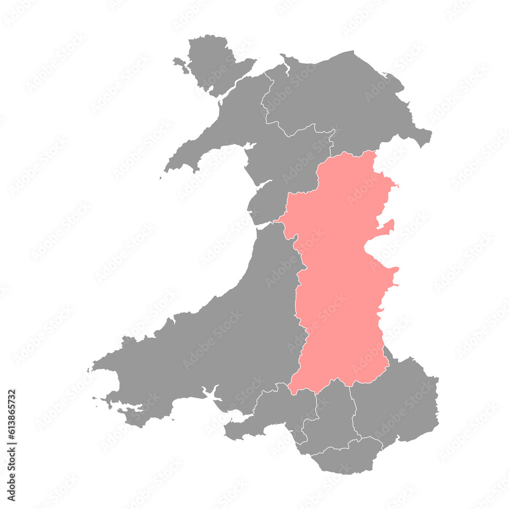 Powys county, Wales. Vector illustration.