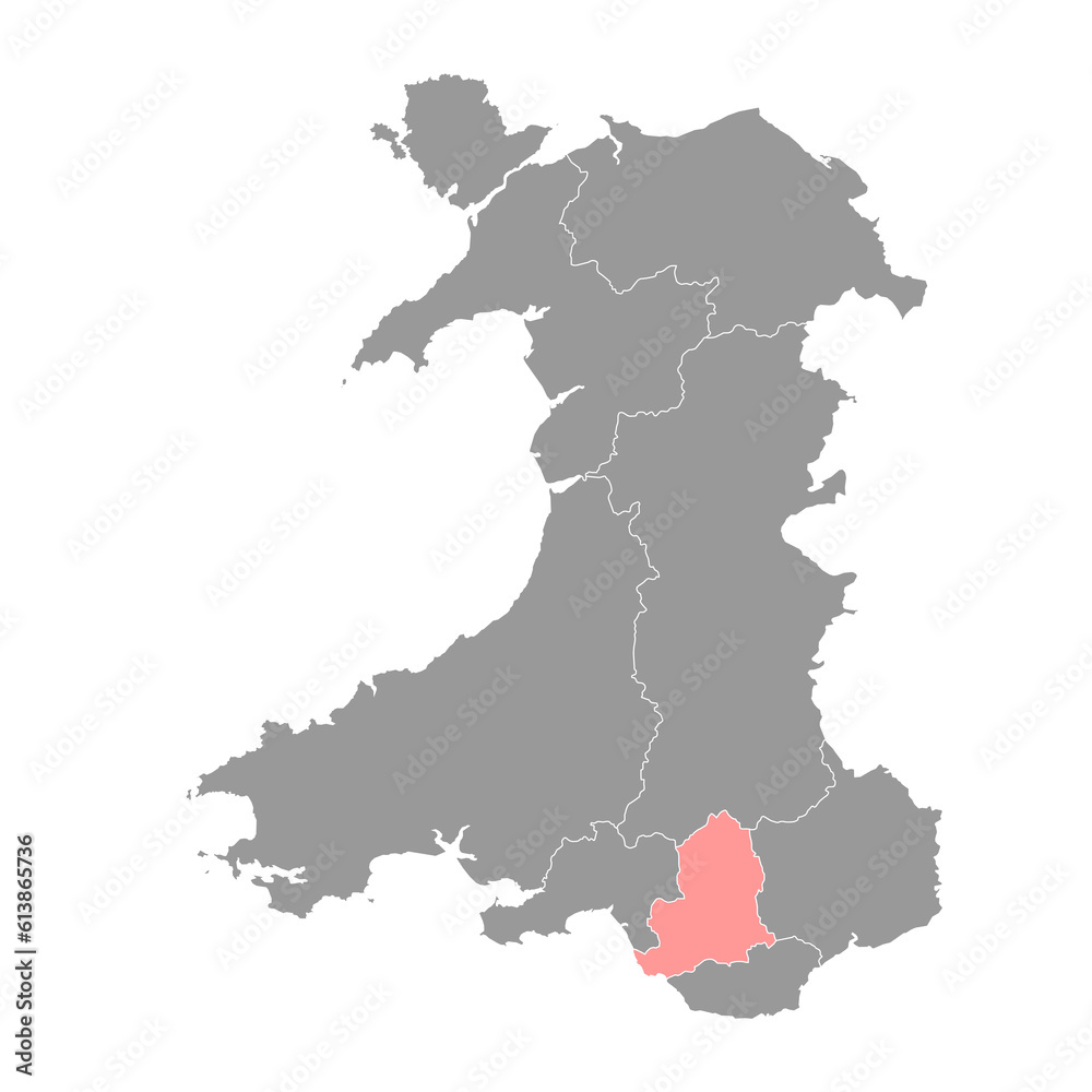 Mid Glamorgan county, Wales. Vector illustration.