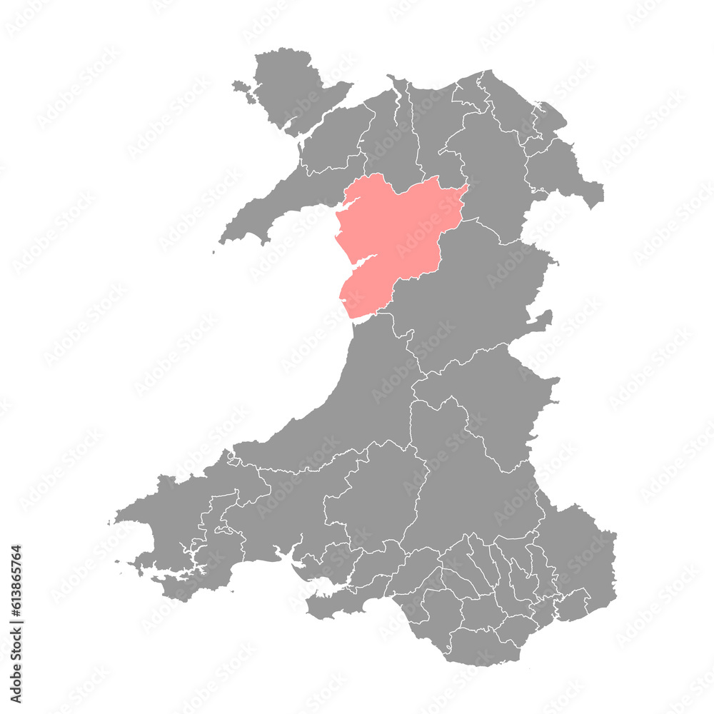 Meirionnydd map, district of Wales. Vector illustration.