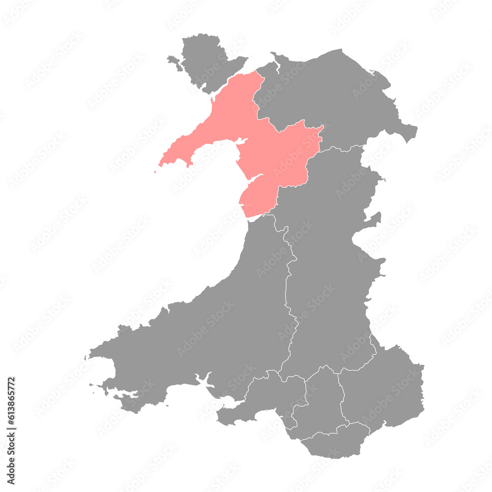 Gwynedd county, Wales. Vector illustration.