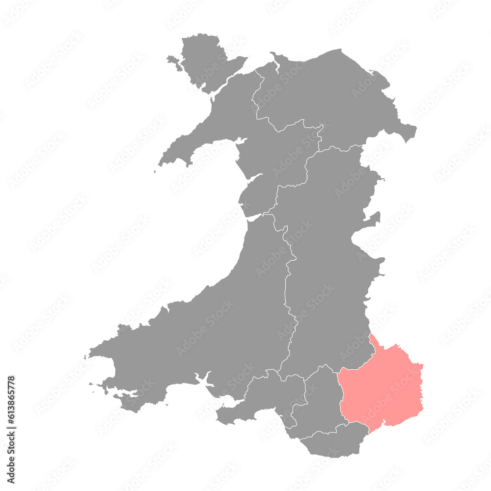 Gwent county, Wales. Vector illustration.