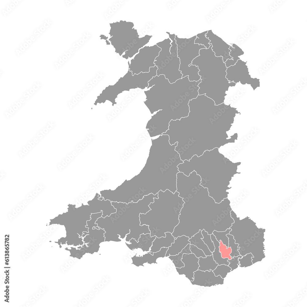 Islwyn map, district of Wales. Vector illustration.