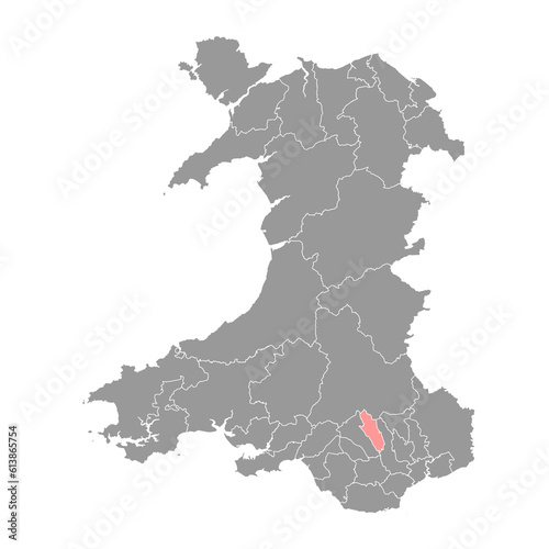 Merthyr Tydfil County Borough map, district of Wales. Vector illustration.