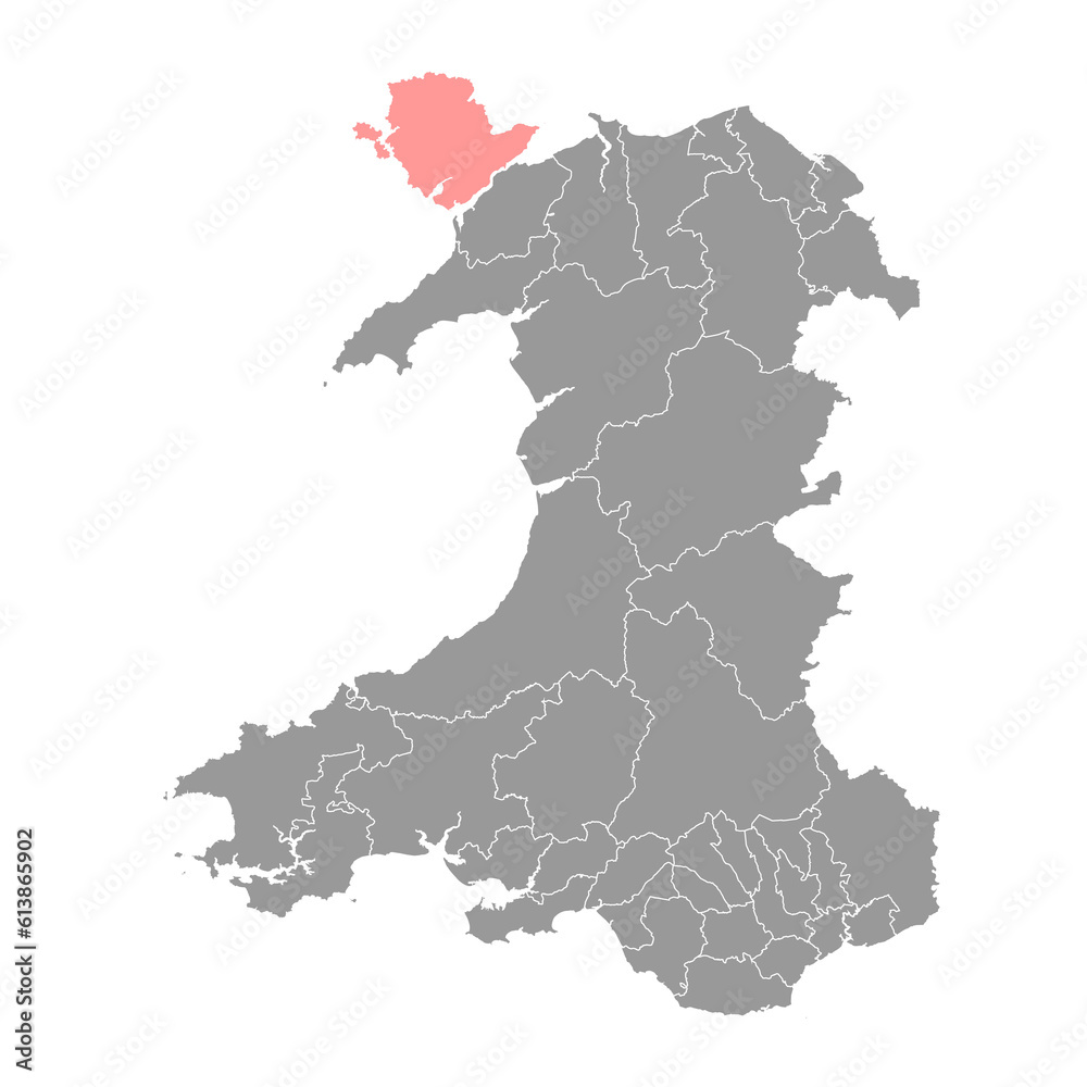 Anglesey map, district of Wales. Vector illustration.