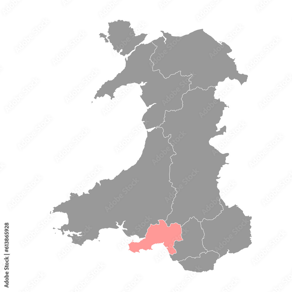 West Glamorgan county, Wales. Vector illustration.