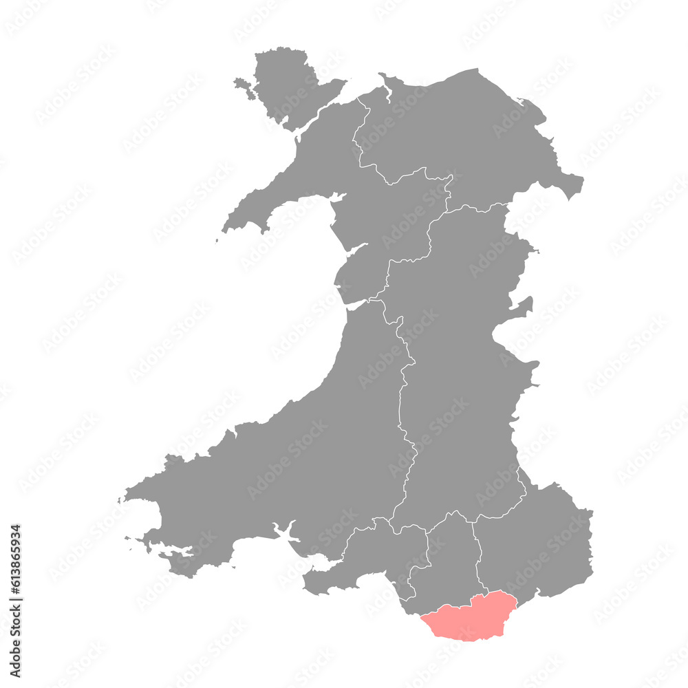 South Glamorgan county, Wales. Vector illustration.