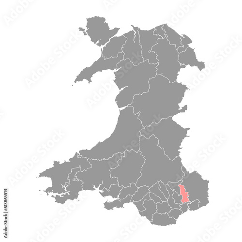 Torfaen map, district of Wales. Vector illustration.