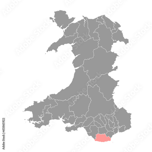 Vale of Glamorgan map  district of Wales. Vector illustration.