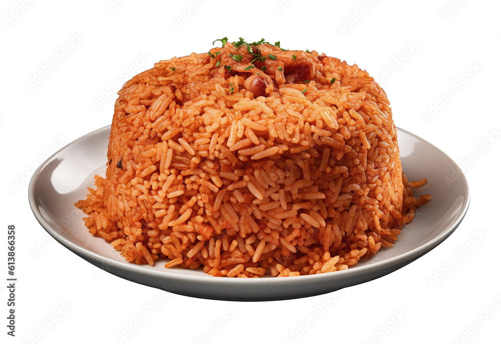 Jollof rice on transparent background. Generative AI. Jollof rice on transparent background. Generative AI.