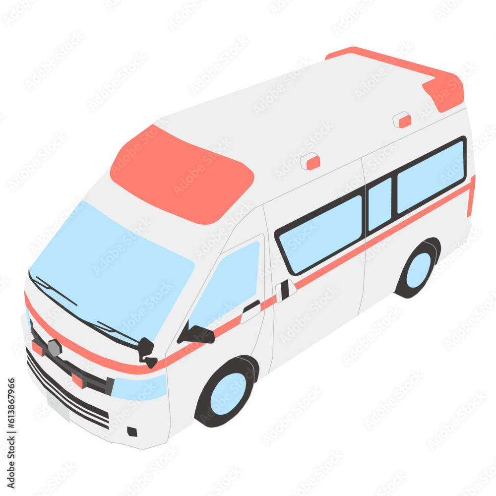 上から見た左向き救急車のイラスト 線画なし Stock V…