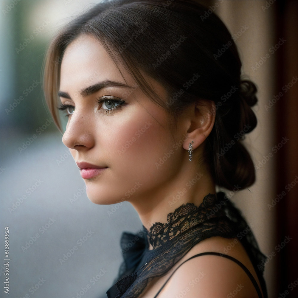 portrait of an italian woman. brunette close up. Generative AI portrait of an italian woman. brunette close up. Generative AI