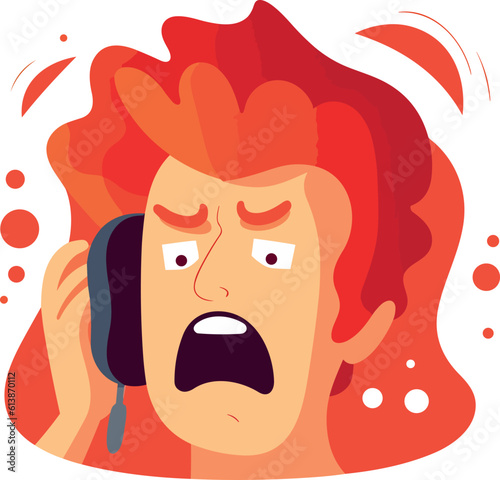A person engaged in an aggressive phone conversation  displaying emotions of anger and irritation. Spam messages and calls