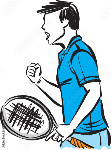 tennis player yelling victory happy sports concept vector illustration