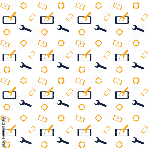 seamless pattern. Smartphone, mobile, gear, wrench