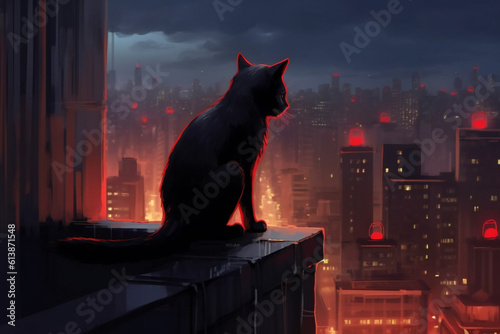 Nighttime Cityscape with Illuminated Animal and Architecture.