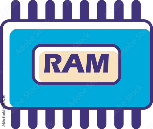 a ram-shaped vector icon design in blue and beige colors that gives a simple and minimalistic impression, this design has the theme of hardware technology.