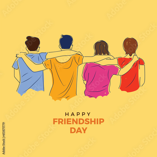 Friendship day illustration with group of friend hugging together