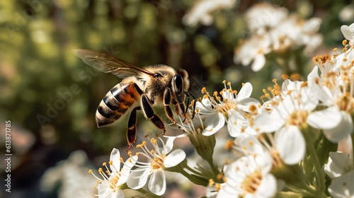Bees eat flower pollen. Generative AI © vie_art