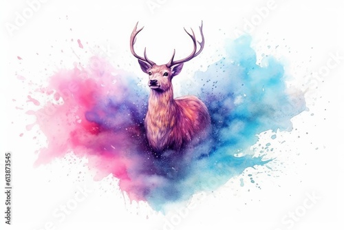art deer in space . dreamlike background with deer . Hand Drawn Style illustration photo
