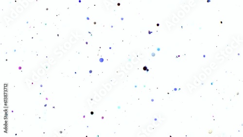 Small particles in motion, 3D animation, white background